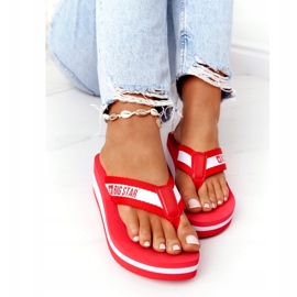 Infradito da donna sulla zeppa Big Star HH274A095 Red bianco rosso 4