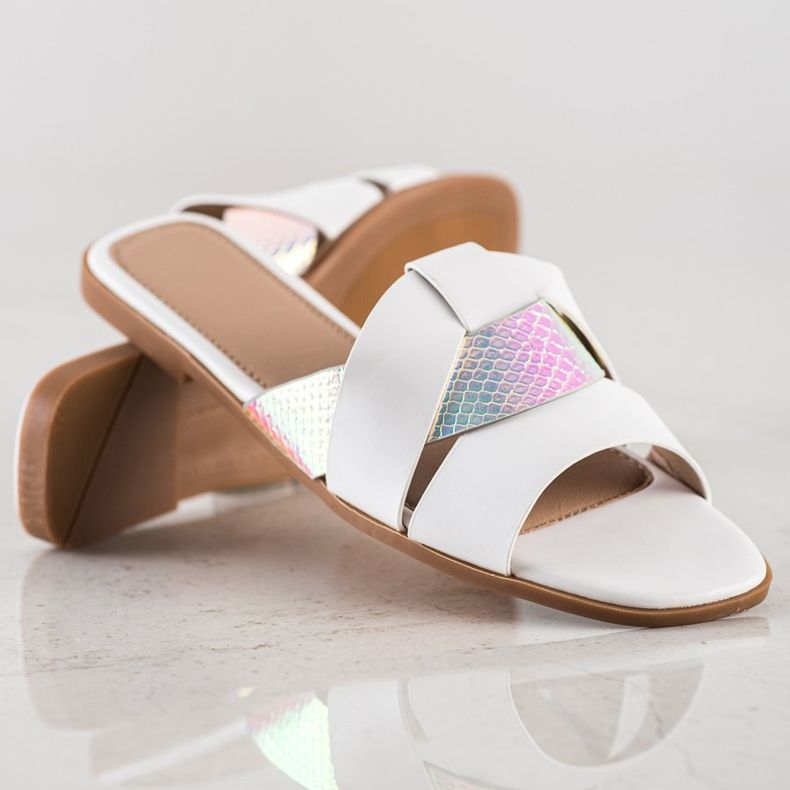 SHELOVET Pantofole con inserto olografico bianco 1