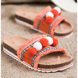 SHELOVET Ciabatte alla moda con pompon arancia 1