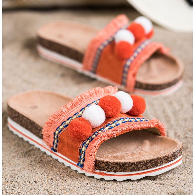 SHELOVET Ciabatte alla moda con pompon arancia 1