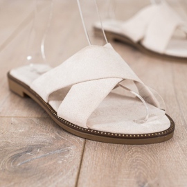 Ideal Shoes Eleganti pantofole in pelle scamosciata beige 1