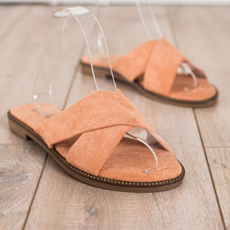 Ideal Shoes Eleganti pantofole in pelle scamosciata arancia 1