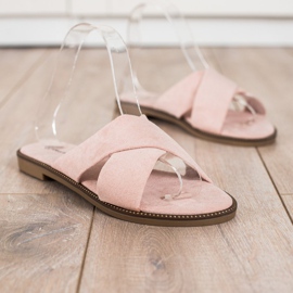 Ideal Shoes Eleganti pantofole in pelle scamosciata rosa 1