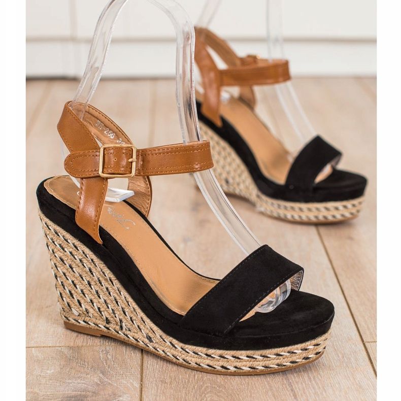 SHELOVET Espadrillas su sandali con zeppa nero 1