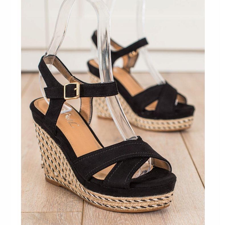 SHELOVET Sandali eleganti su zeppa nero 1