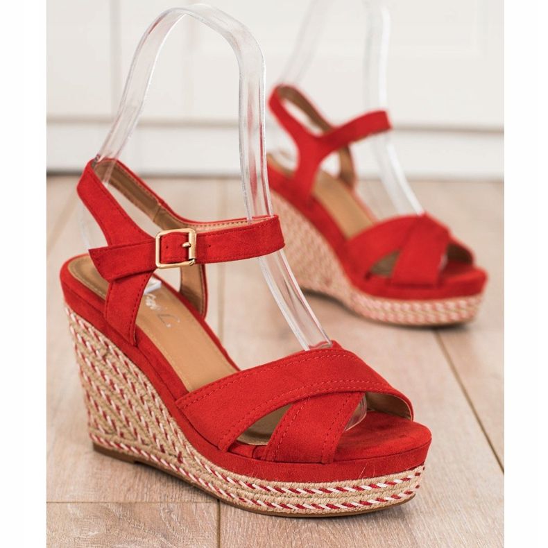 SHELOVET Sandali eleganti con zeppa rosso 1