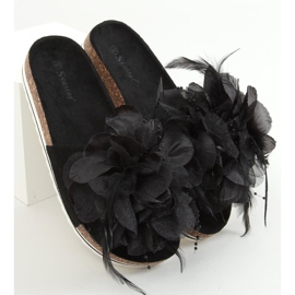 Pantofole in sughero nere con fiori CK113P Black nero 1