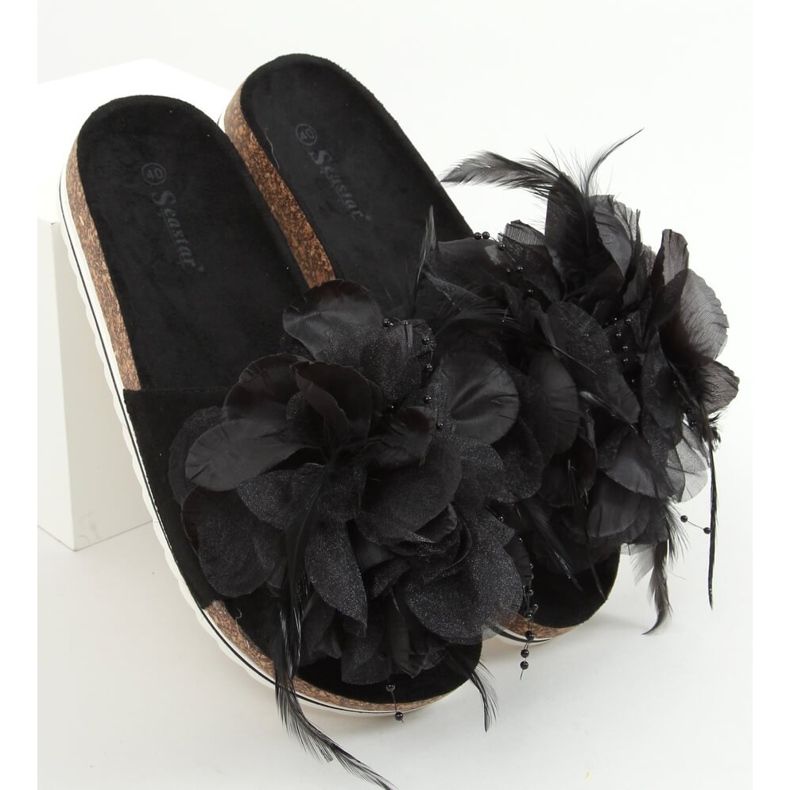 Pantofole in sughero nere con fiori CK113P Black nero 1