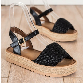 SHELOVET Sandali espadrillas intrecciati nero 1