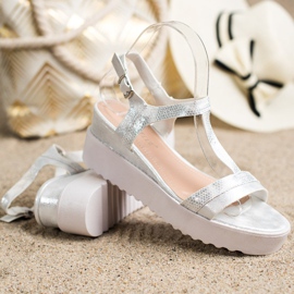Bestelle Sandali con zeppa scintillanti bianco 1