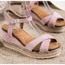 SHELOVET Sandali con zeppa con pelle scamosciata rosa 1