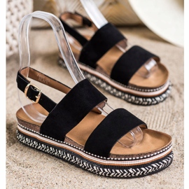 Ideal Shoes Sandali in pelle scamosciata sulla piattaforma nero 1