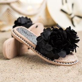 SHELOVET Pantofole Nere Con Fiore nero 1