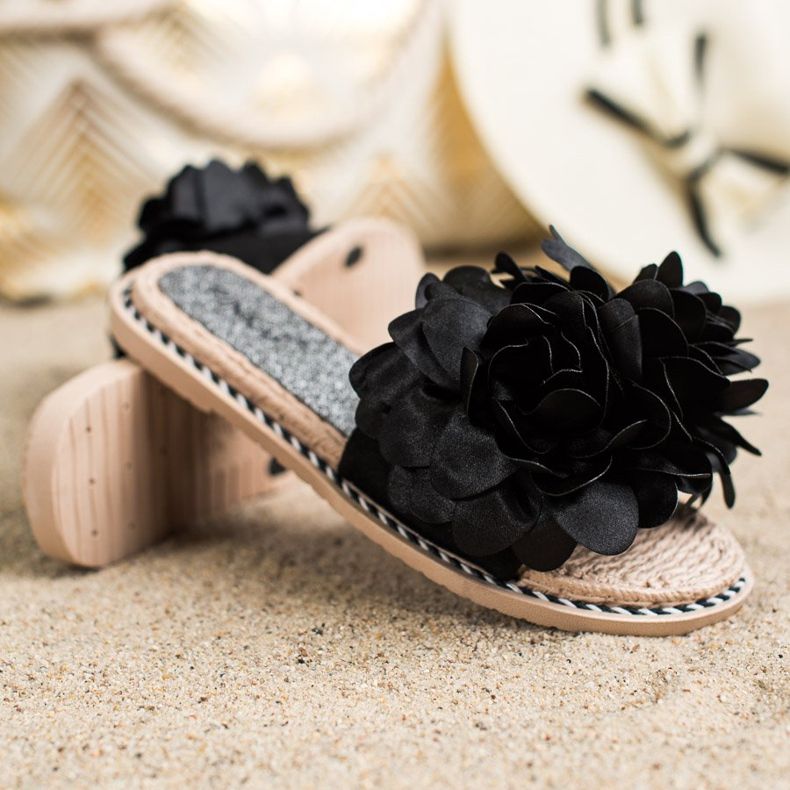 SHELOVET Pantofole Nere Con Fiore nero 1