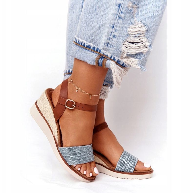 EVE Sandali Con Zeppa Intrecciata Blu Tenerife marrone 4