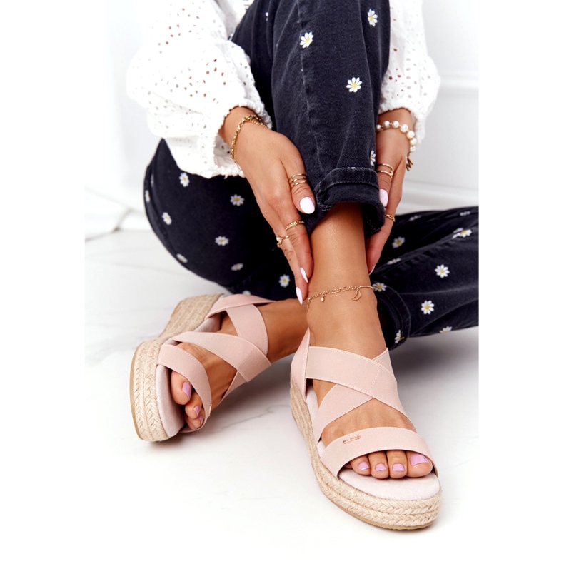 Sandali con zeppa a coste Big Star HH274413 Rosa 4