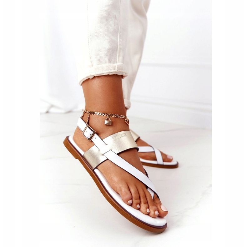 Sandali in Pelle Infradito Big Star HH274714 Bianco e Oro d'oro 3