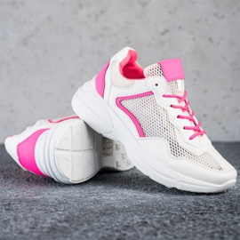 SHELOVET Sneakers Con Rete bianca rosa 1