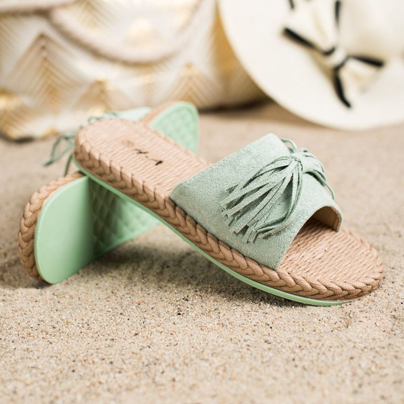 SHELOVET Ciabatte Con Frange verde 1