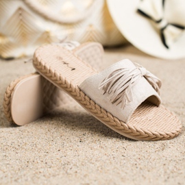 SHELOVET Ciabatte Con Frange beige 1
