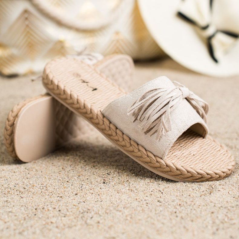 SHELOVET Ciabatte Con Frange beige 1