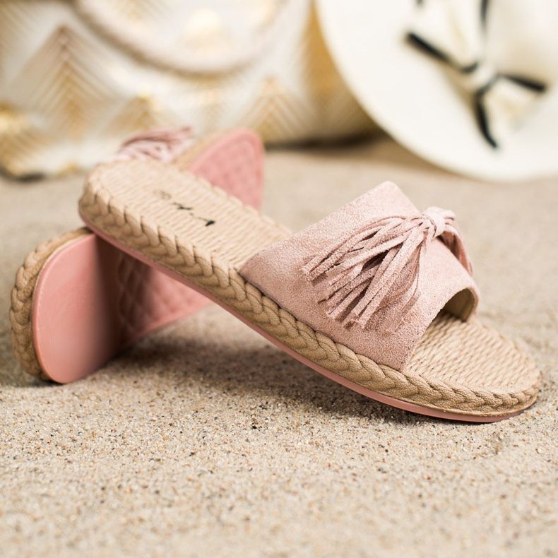 SHELOVET Ciabatte Con Frange rosa 1
