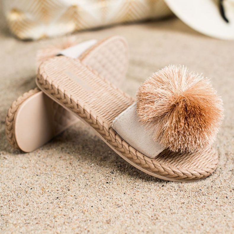 Bestelle Ciabatte Con Pompon beige marrone 1