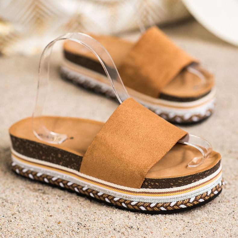 SHELOVET Comode pantofole in pelle scamosciata marrone 1