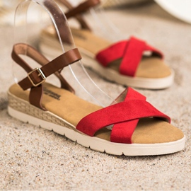 SHELOVET Sandali casual con fibbia marrone rosso 1
