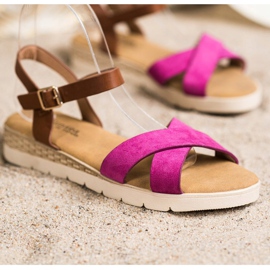 SHELOVET Sandali casual con fibbia marrone rosa 1