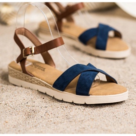 SHELOVET Sandali casual con fibbia marrone blu 1