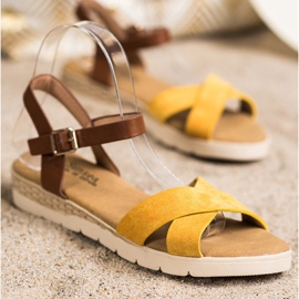 SHELOVET Sandali casual con fibbia marrone giallo 1