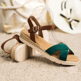 SHELOVET Sandali casual con fibbia marrone verde 1