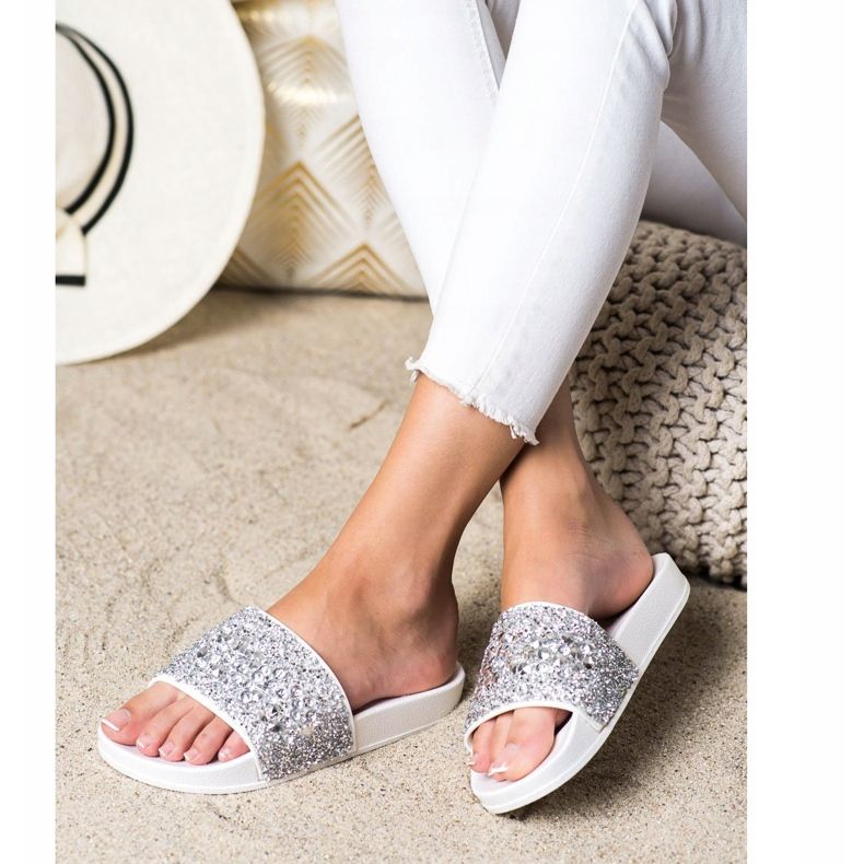 SHELOVET Pantofole Con Ornamenti bianca d'argento 1