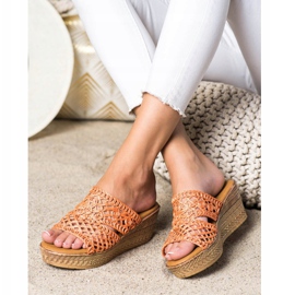 Laura Mode Pantofole con zeppa traforata arancia 2