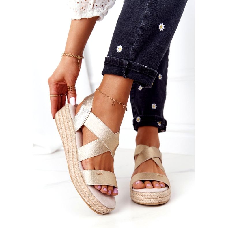 Sandali con zeppa a coste Big Star HH274414 Golden d'oro 1
