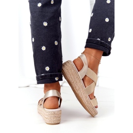 Sandali con zeppa a coste Big Star HH274414 Golden d'oro 2