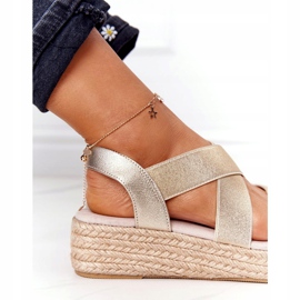 Sandali con zeppa a coste Big Star HH274414 Golden d'oro 4