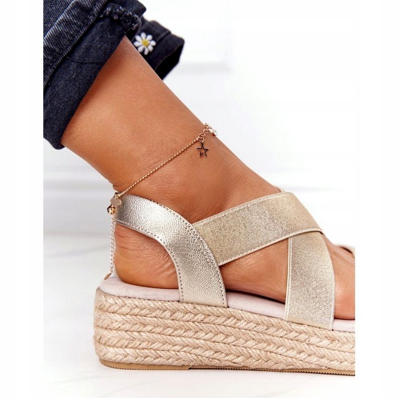 Sandali con zeppa a coste Big Star HH274414 Golden d'oro 4