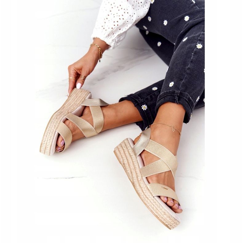 Sandali con zeppa a coste Big Star HH274414 Golden d'oro 5