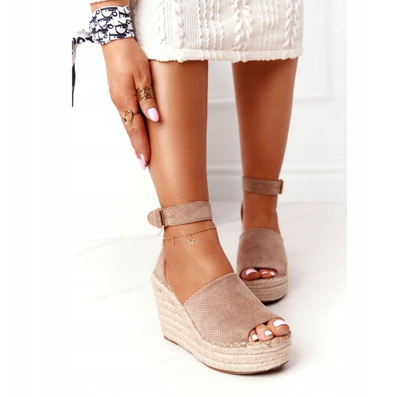 MSMG Sandali con zeppa Makenna marrone chiaro con trecce beige 2