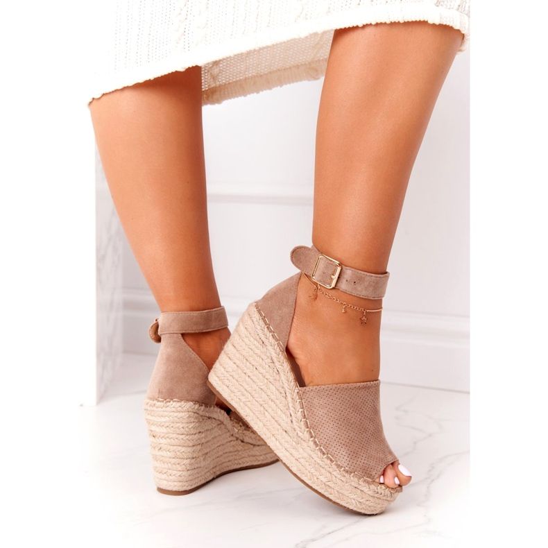 MSMG Sandali con zeppa Makenna marrone chiaro con trecce beige 5