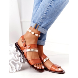 Sandali bassi da donna, marrone e oro Doris d'oro 2