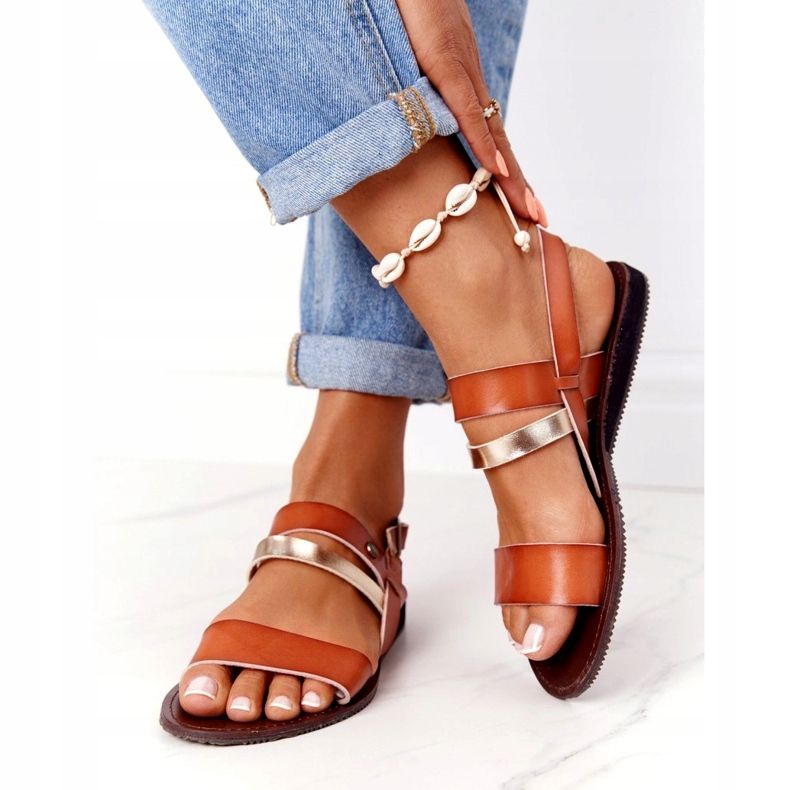 Sandali bassi da donna, marrone e oro Doris d'oro 3