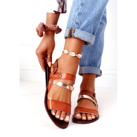 Sandali bassi da donna, marrone e oro Doris d'oro 4