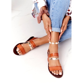 Sandali bassi da donna, marrone e oro Doris d'oro 5