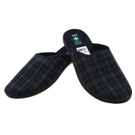 Ciabatte da uomo, Adanex 25951, a quadri blu navy 3