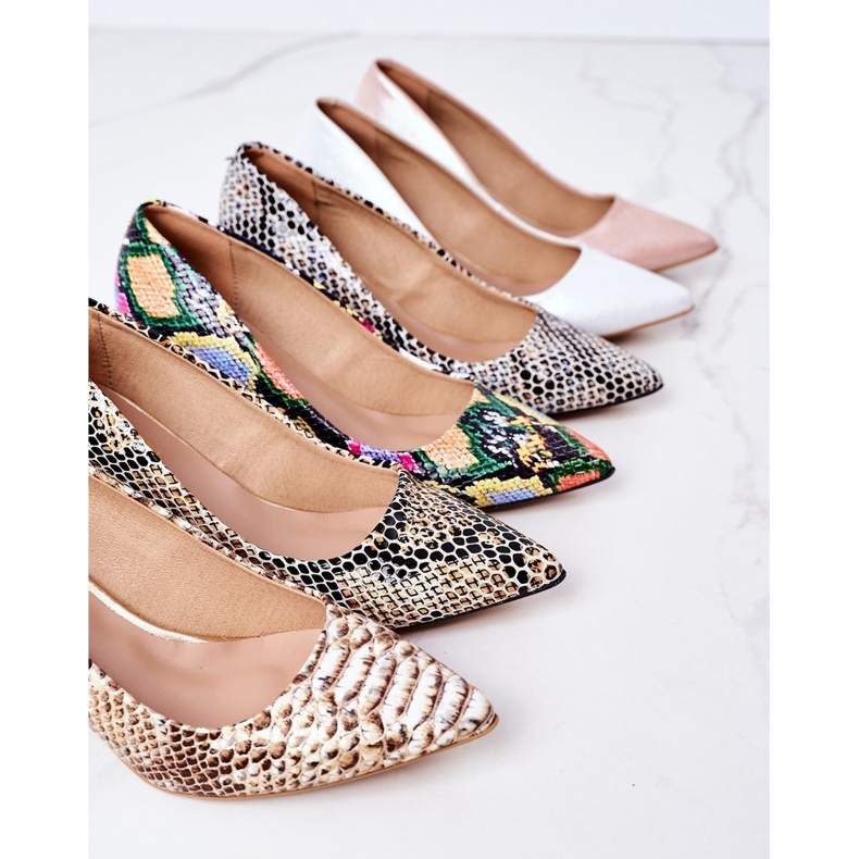 Décolleté in pelle con motivo a pelle di serpente Lewski Shoes 2801 Golden d'oro 1