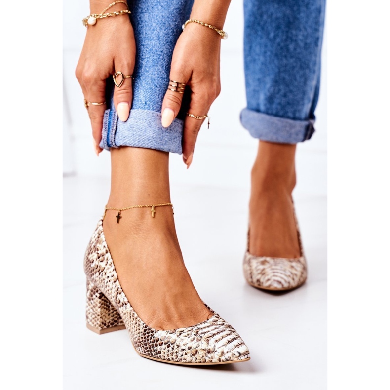 Décolleté in pelle con motivo a pelle di serpente Lewski Shoes 2801 Golden d'oro 2