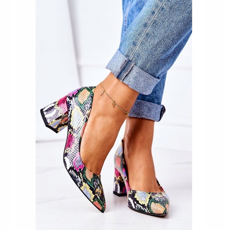 Décolleté in pelle con motivo a pelle di serpente Lewski Shoes 2801 Colorful multicolore 2